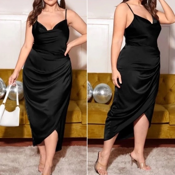 Plus  Pink  Formal Evening  Cami Satin Dress - Picture 3 of 8